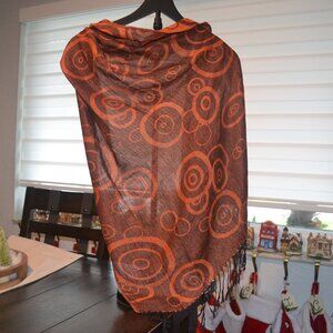 Pre-owned Pashmina reversible Scarf Shawl orange and black.